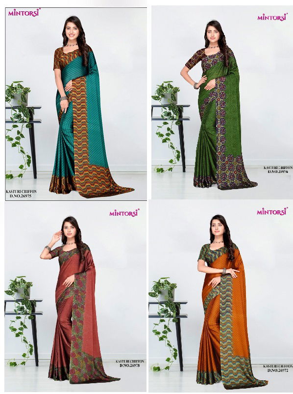 Mintorsi Kasturi Wholesale Chiffon Printed Sarees Catalog